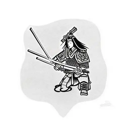 Samurai Kneeling On The Battlefield