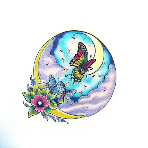 Cresent Moon With Butterflies