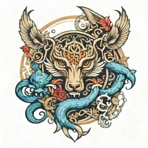 An Intricate Design Of Wildlife Intertwined With Gaming Symbols