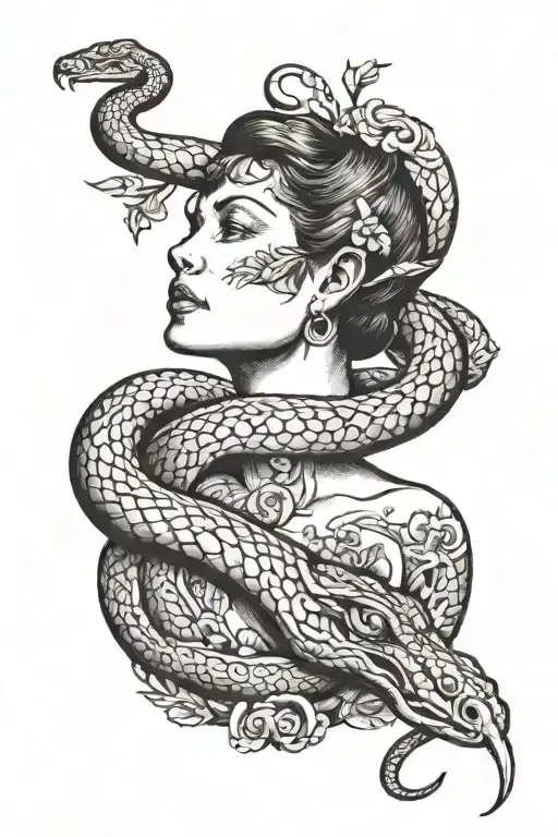 Snake On Shoulder And Hand With Girl Inside And The Head Of Snake Go To Body