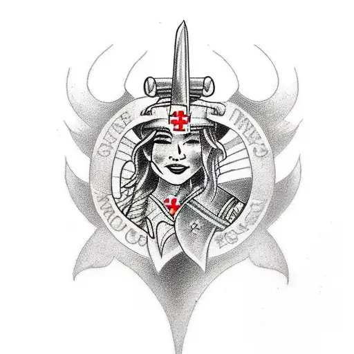 A Tattoo Design Featuring A Warrior Nurse Symbolizing Courage And Strength