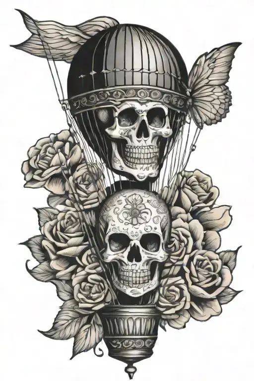 Hot Air Balloon Where The Balloon Is A Sugar Skull