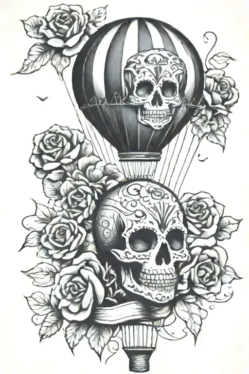 Hot Air Balloon Where The Balloon Is A Sugar Skull
