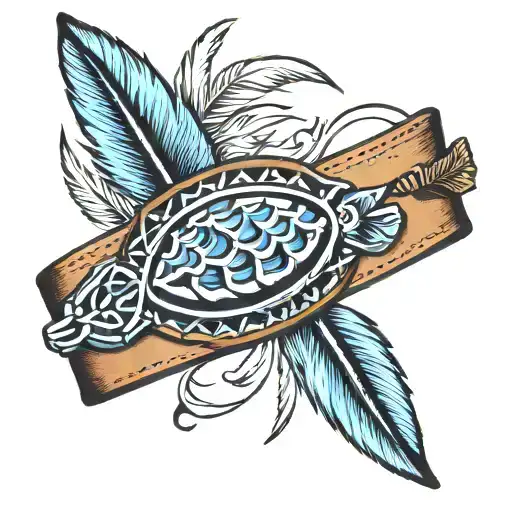 Native American Armband With A Blue Feather And A Turtle
