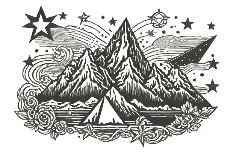Mountain Peak And Stars