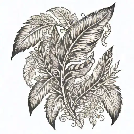 Semitrically Arranged Feather With Tree Branches