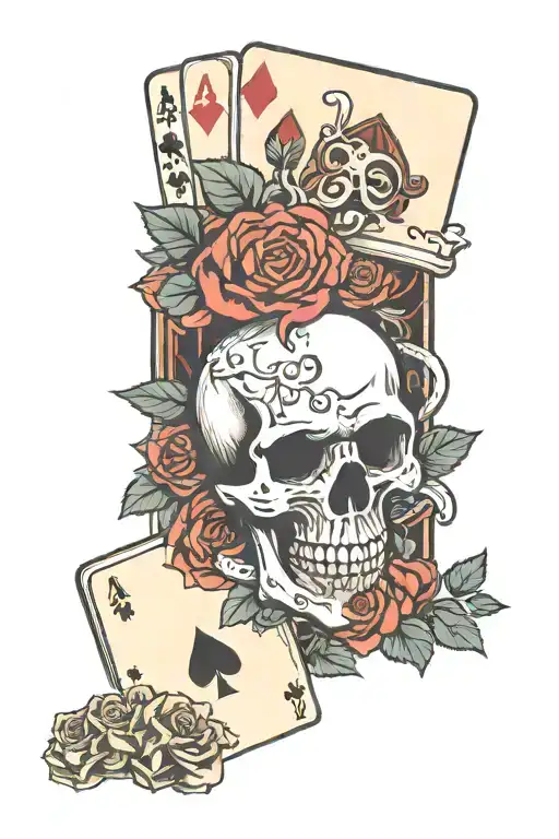 Skull Roses Poker Cards Dice And Gun