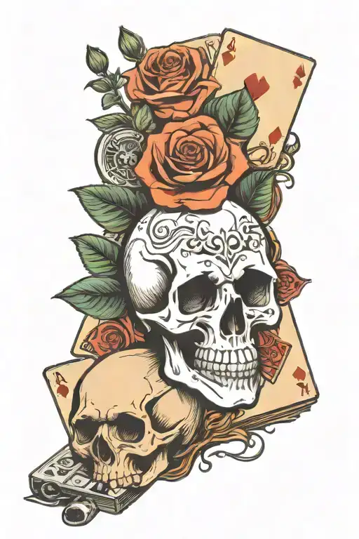Skull Roses Poker Cards Dice Revolver Gun