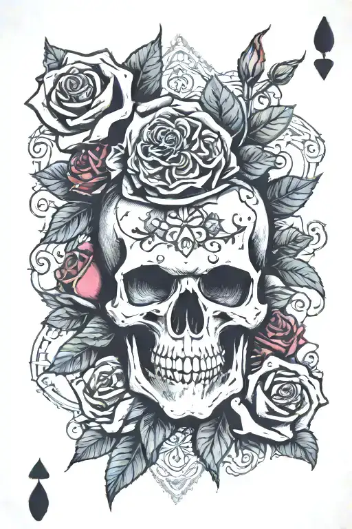 Skull Roses Dice Poker Cards And Webs Entwined