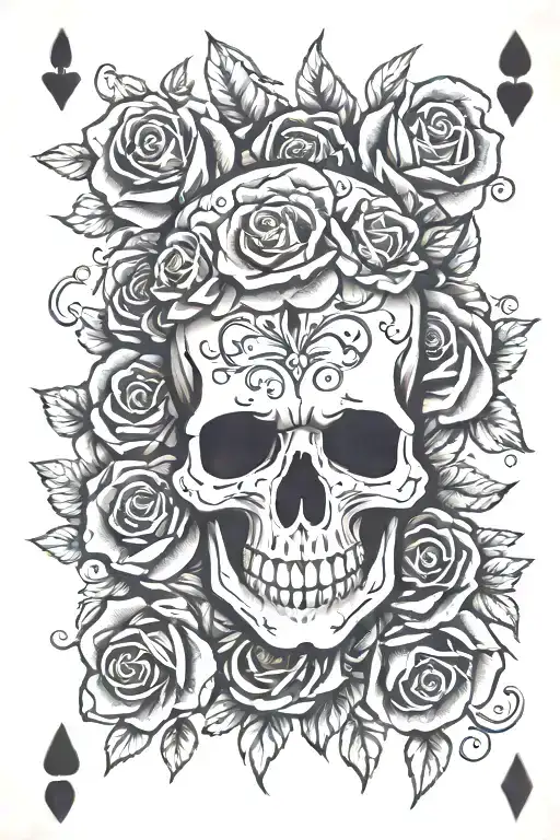 Skull Roses Dice Cards Poker Chips Entwined