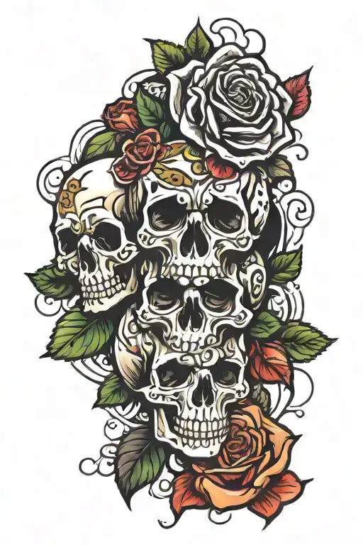 Skull Roses Dice Cards Poker Chips Entwined