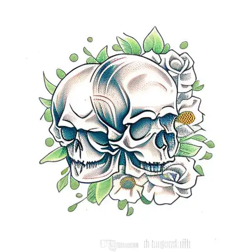 Skull And Bees And Flowers