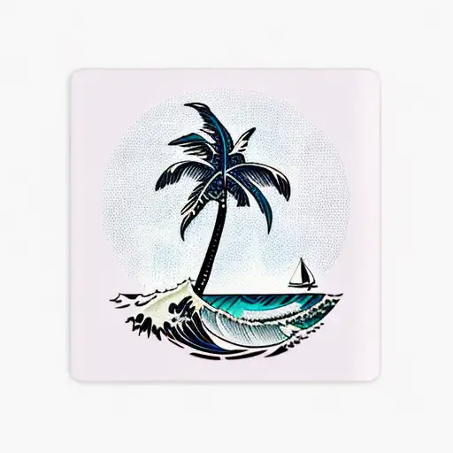 Ocean View With Palm Tree Waves Realistic