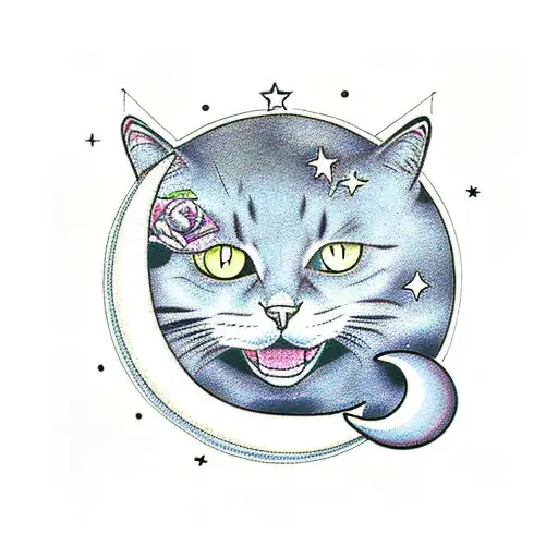 Black Cat With Moon And The Name Rylee