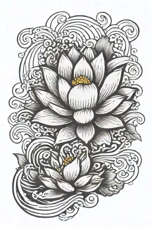 Lotus Flower Surrounded By Waves Crashing In The Background