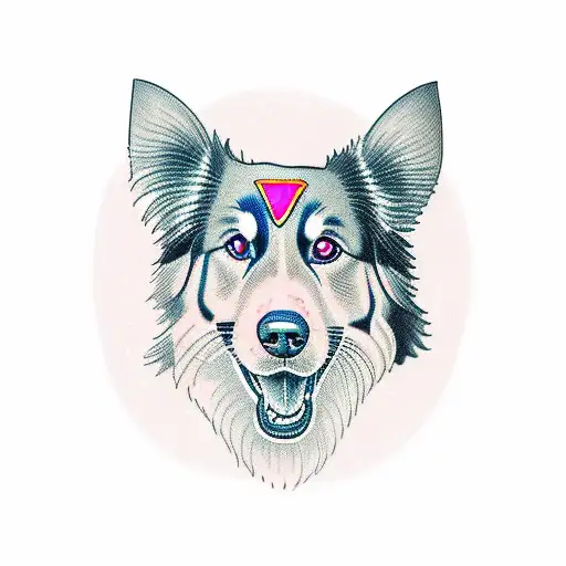 Whole Body Of A Cybernetic Australian Shepherd Dog Without Tail Spitting Pink Flames