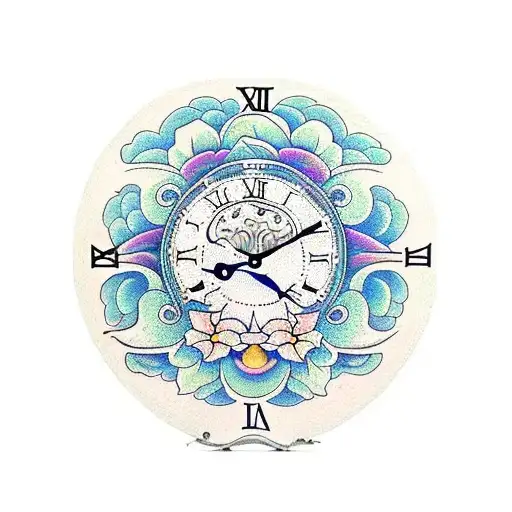 Intricate Clock With Water Lillie's And Larkspur