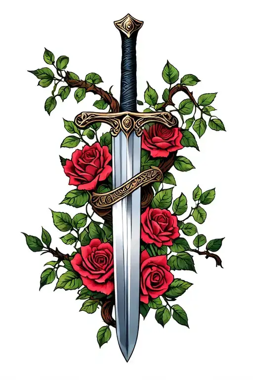 Sword With Roses On Vine Wrapped Around It