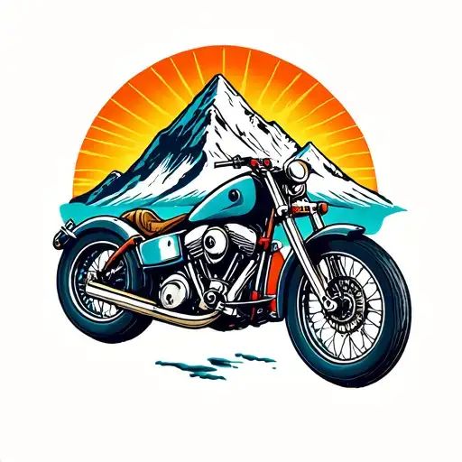 Mountain Motorcycle Wine With Sun