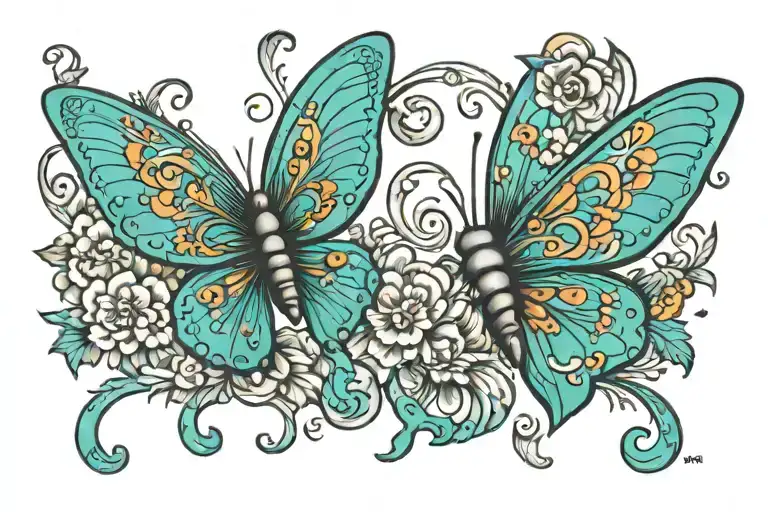Turquoise Butterflies With The Word Slut In The Design