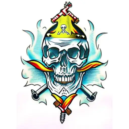 Skull With A Dagger Between The Teeth Like A Pirate