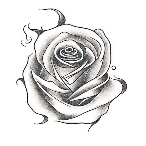 Black Rose That Is Dying With Fire Burning Around The Stem