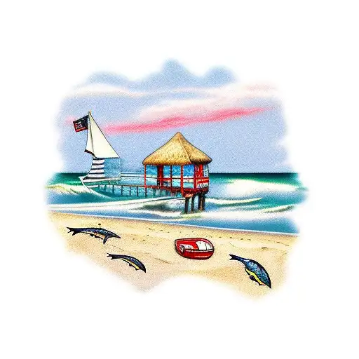 Beach Fishing Pier Scene