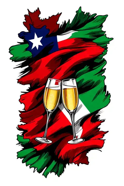 Country Of Italy With Colours Of Flag And Two Champagne Glasses