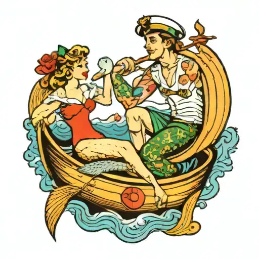 Sailor And Mermaid On Boat