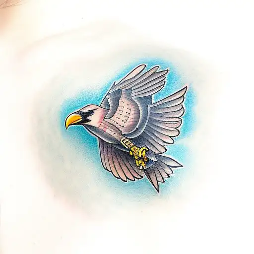 American Traditional Tattoo Of A Crow Taking Flight