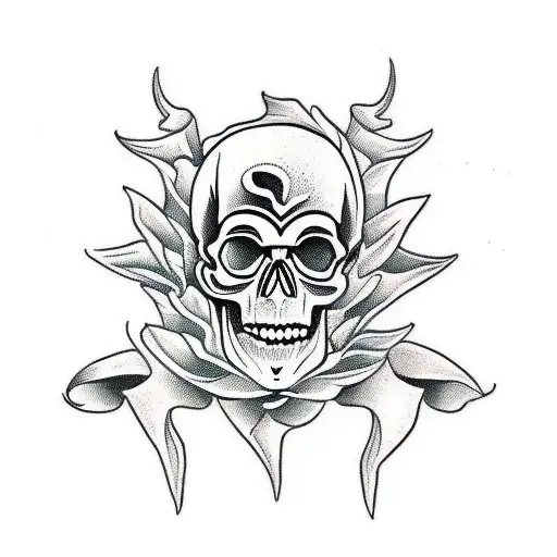 Skull In Hungarian Folk Tales Style