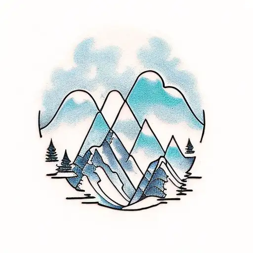 A Traditional Tattoo Of Hands Clasped In Prayer With A Mountain Landscape In The Background