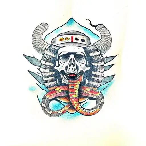 Chief Skull With Rattlesnake Crawling Out Of Eyes