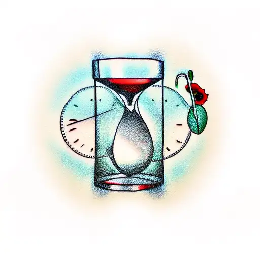 Hourglass With Water And Clock And Poppy