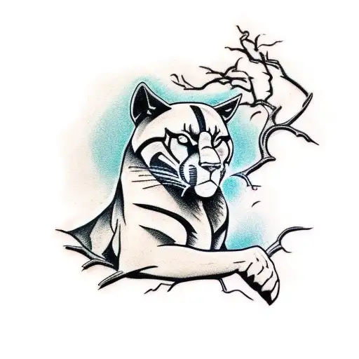 Full Body Black Panther Laying On A Tree Branch