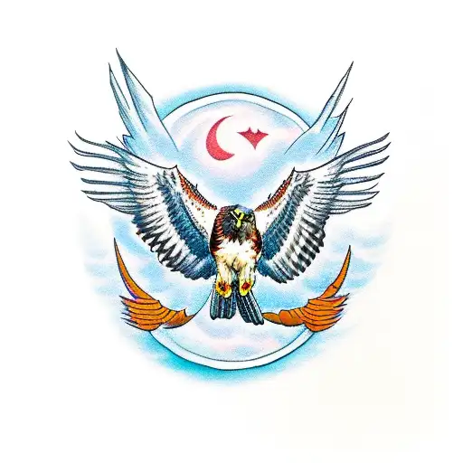 Red Tailed Hawk With Wings Up Clutching A Banner That Says Ad Astra