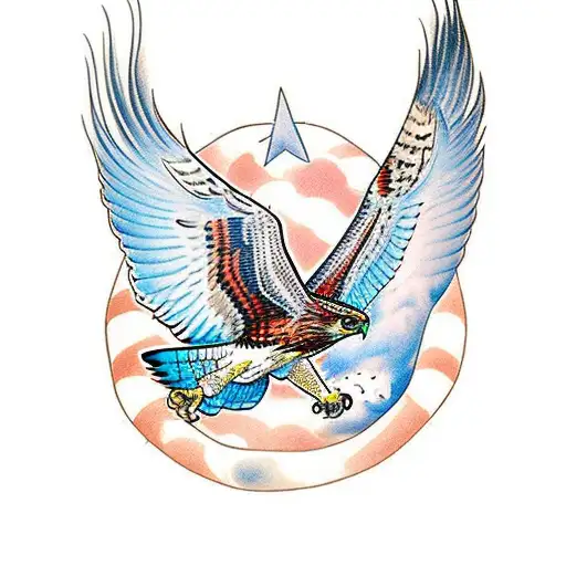 Red Tailed Hawk Diving With Wings Up Clutching A Banner