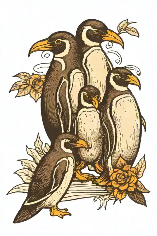 Penguin Family Holding Hands