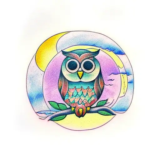 Owl And Trees With Moon