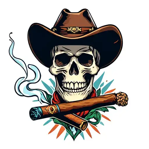 Western Skull Smoking Cigar