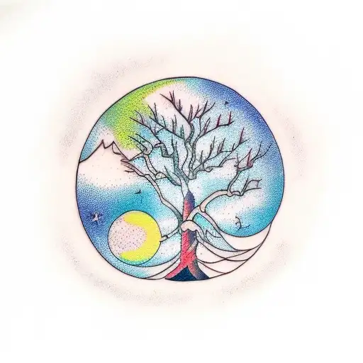 Arbre Avec La Lune Et La Constellation Du Cancer