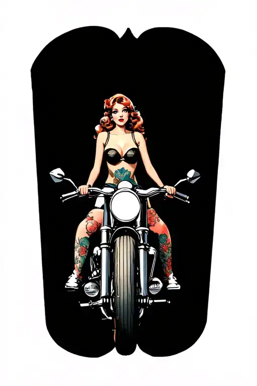 Pin Up Girl Riding On A Motorcycle