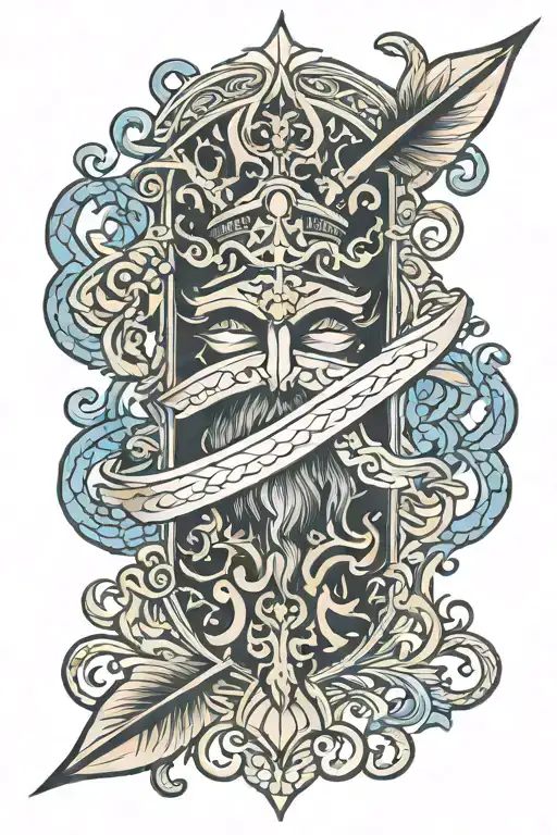 Poseidon Trident With Greek Pattern Inspired And Roman Numerals