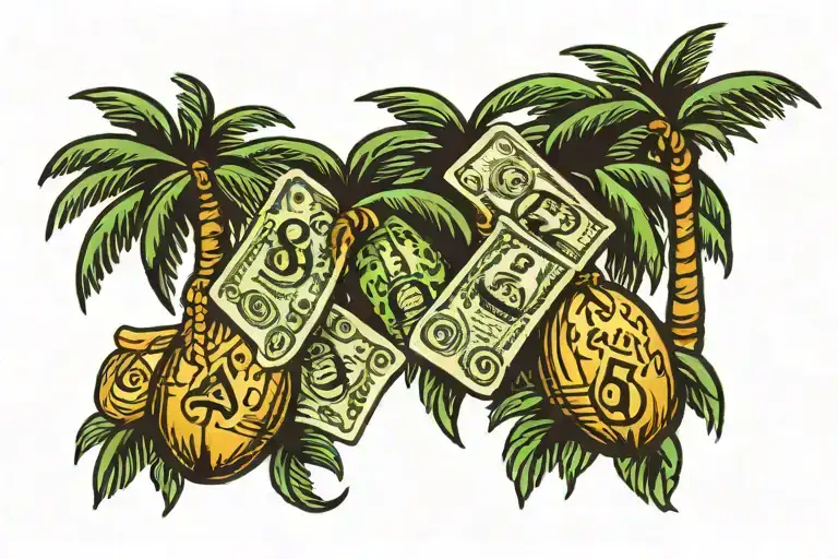 Palm Tree With Money Bags Under It