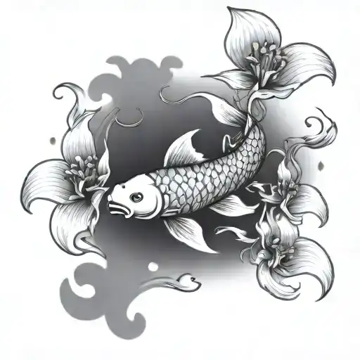 Lycoris And Capr Koi Fish Swimming