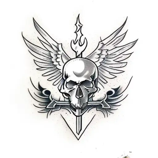 Sword Stuck In A Bonfire With A Winged Skull On It