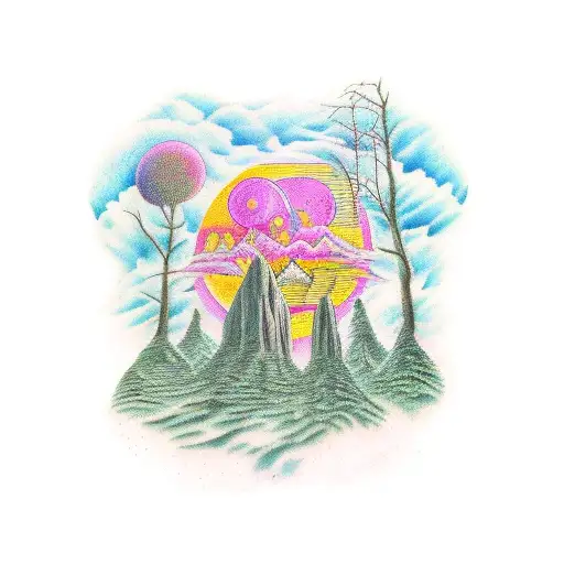 A Surrealistic Scene Of A Forest With Hidden References To Pink Floyd Lyrics