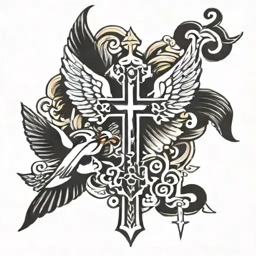 Cross And Bird Wings