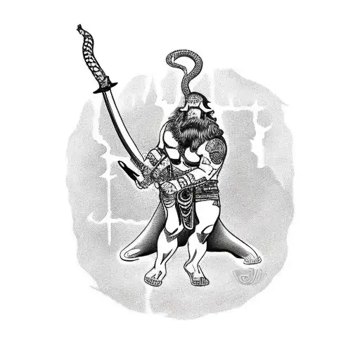 Ares The God Of War Fighting Giant Snake