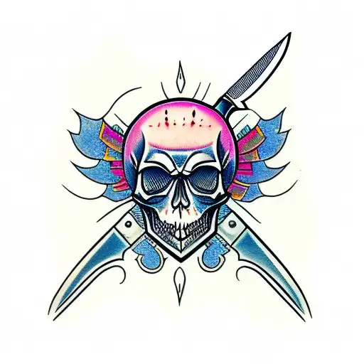 Knife With Web And Skull